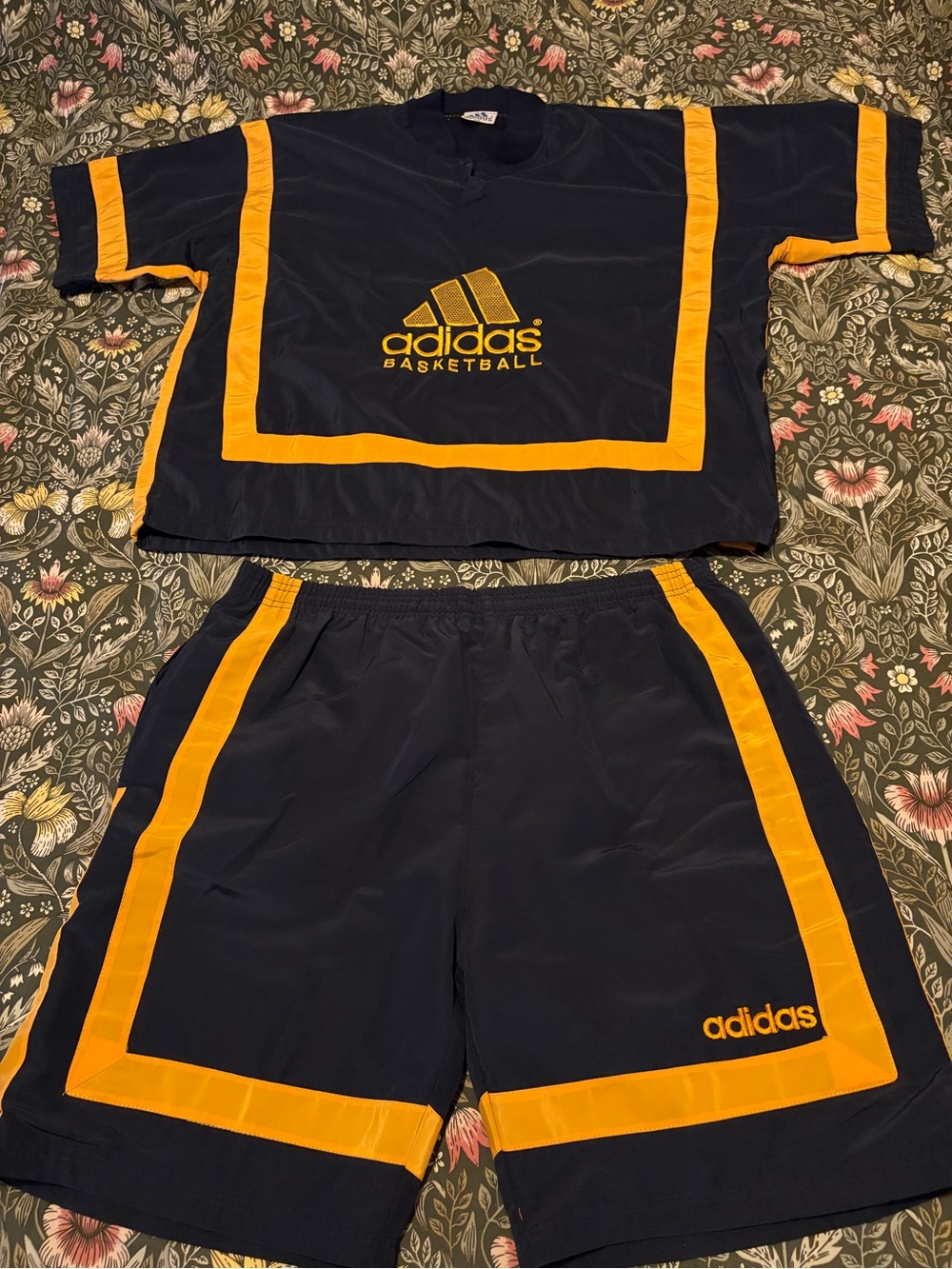 Adidas Navy and Gold Basketball Top & Shorts vintage set .